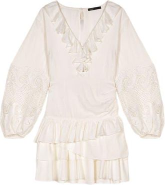 Maje Ruffled embroidered sleeve dress in Ecru at Nordstrom, Size 34 Eu