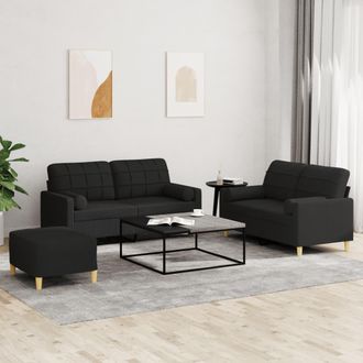 vidaXL Vidaxl - Juego De Sof&aacute;s Con Cojines 3 Piezas Tela Negro