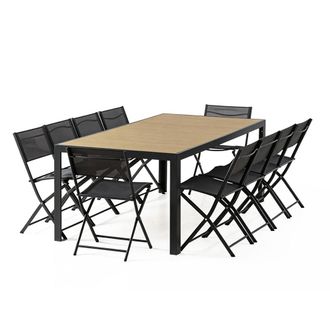 Concept Usine Conjunto de mesa de jard&iacute;n de 200 cm de aluminio y 10 sillas plegables