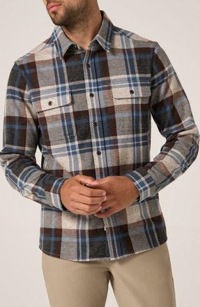 7 Diamonds Generation Plaid Double Knit Button-Up Shirt in Brown at Nordstrom, Size Large