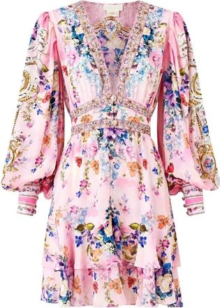 Camilla Jurk met knoopsluiting en ruches - Dames - Korte kleedjes - Roze - S - Kleedjes
