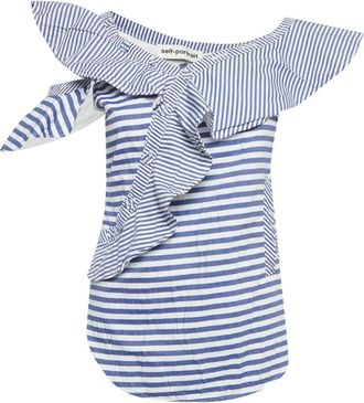 Self Portrait Top asimmetrico a righe - Bianco