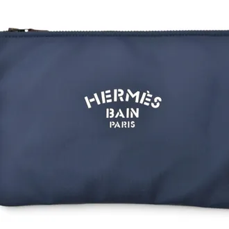 Herm&egrave;s Navy Nylon Pouch (Pre-Owned)