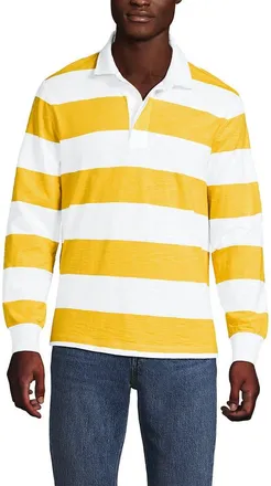 Lands End Long Sleeve Textured Rugby Polo in Goldenrod/white Stripe at Nordstrom, Size X-Small