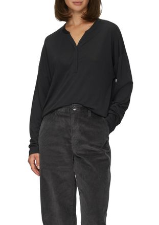 s.Oliver Langarmbluse S.OLIVER, Damen, Gr. 34, schwarz, Web, Obermaterial: 65% Modal, 35% Polyester, unifarben, gerade h&uuml;ftbedeckend, V-Ausschnitt, Blusen Lang