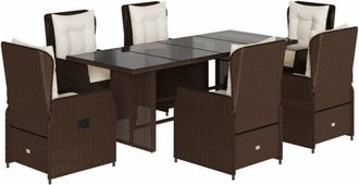 vidaXL Set Comedor De Jard&iacute;n 7 Pzas Con Cojines Rat&aacute;n Sint&eacute;tico Marr&oacute;n Vidaxl