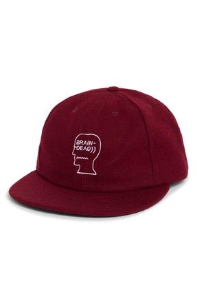 Brain Dead Embroidered Logohead Wool Blend Flannel Adjustable Baseball Cap in Burgundy at Nordstrom