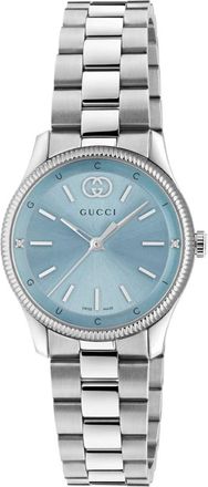 Gucci Accessoires, Dames, Grijs, ONE Size, 29 mm roestvrijstalen kast, blauwe wijzerplaat, roestvrijstalen armband, quartz uurwerk