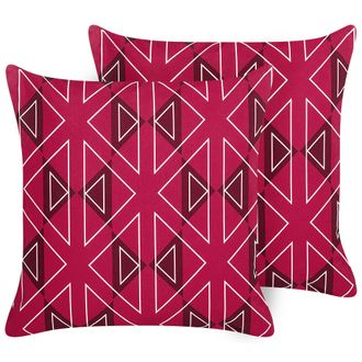 Beliani Beliani - Conjunto De 2 Cojines De Jard&iacute;n Almohada De Exterior 45 X 45 Cm Poli&eacute;ster Motivo Geom&eacute;trico Rosa Mezzano