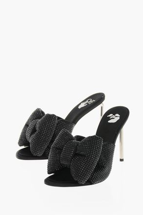Off-white Solid-Color Mules With Bow Embellished With Rhinestones and Iconic Allen Heel 10 cm Off-White