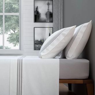 Casa da Laura S&aacute;banas franela 100% algod&oacute;n rayas gris cama 150/160 1 almohada 45 x