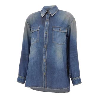 Golden Goose Denim Shirts, female, Blue, Size: S Oversized Denim Shirt