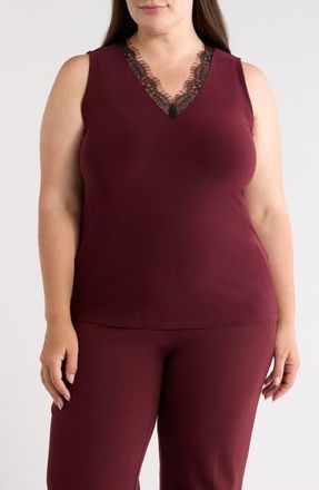 Anne Klein Lace Trim V-Neck Tank in Barolo at Nordstrom, Size 3X