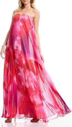 Dress The Population Kelston Strapless Chiffon Gown in Blush Multi at Nordstrom, Size Xx-Large