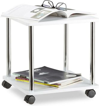 Relaxdays Relaxdays - Wooden Side Table, Multipurpose Cart on 4 Castors, Small Coffee Table & Kitchen Trolley, Square, hwd: 41.5 x 40 x 40 cm, White