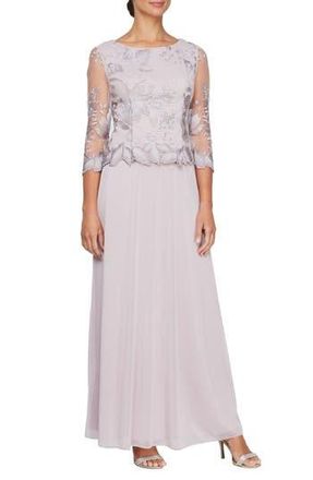 Alex Evenings Floral Embroidered Mock Two-Piece Gown in Smokey Orchid at Nordstrom Rack, Size 6