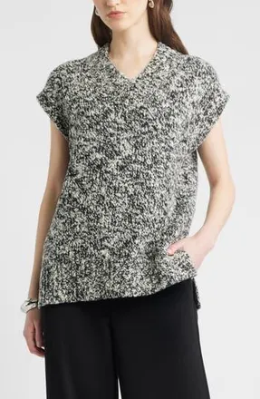Nordstrom Merino Wool Blend V-Neck Sweater Vest in Black Ivory Marl at Nordstrom Rack, Size Xx-Small