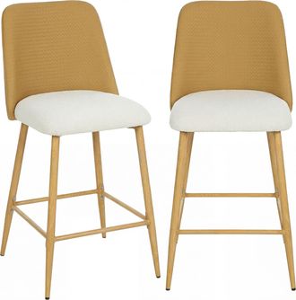OEM Juego De Taburetes Altos De Cocina Con Respaldo Y Reposapi&eacute;s Tapizados De Lino Y Pu Marco De Acero Marr&oacute;n