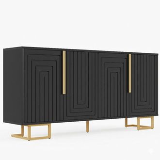 Urban Meuble Aparador negro de dise&ntilde;o geom&eacute;trico con detalles dorados