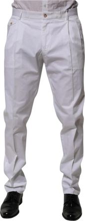 Dolce & Gabbana Witte Katoenen Slimme Formele Broek - Heren - Slim Fit Broeken - Wit - 4XL - Katoen - Broeken