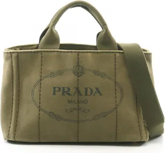 Prada Khaki Canvas Handbag Tote Bag (Pre-Owned)