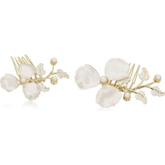 Brides & Hairpins Gabi Set of 2 Imitation Pearl Hair Pins in Gold at Nordstrom