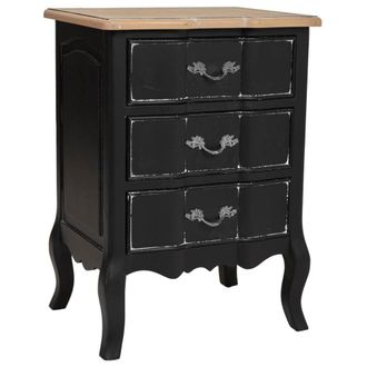Wanderlust Deco Mesita de madera lacado negro envejecido de 3 cajones 50x40x70