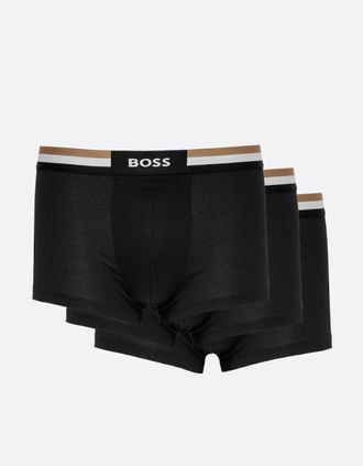 HUGO BOSS Mens BOSS Orange Motion Mens 3 Pack Cotton-Blend Trunks with Signature Waistbands - Black - Size: 35/34/32/9.5/13/12.5/12/11.5/11/9/16/15.5/15/14.5/1