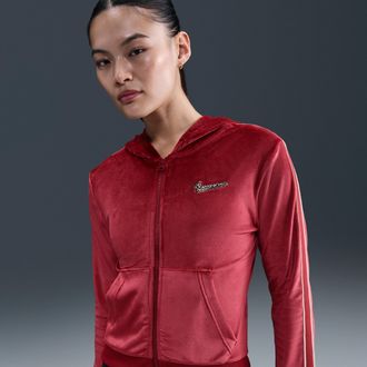Nike Womens Nike Sportswear Full-Zip Long-Sleeve Hooded Top in Red | IQ0678-613