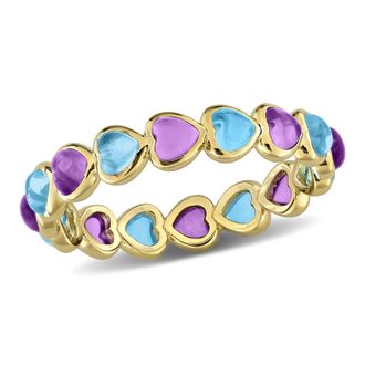 Mimi & Max 3 5/8c TGW African Amethyst Swiss Blue Topaz Heart Eternity Ring Yellow Silver