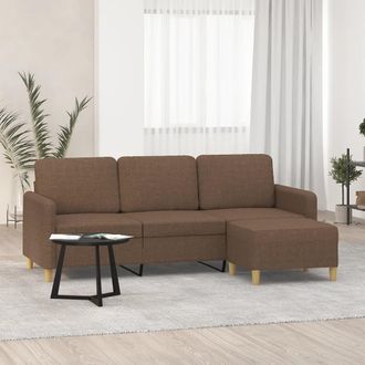 vidaXL Sof&aacute; De 3 Plazas Con Taburete De Tela Marr&oacute;n 180 Cm Vidaxl