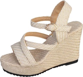 Generic Large Size Retro Rope Design Women High Heel Sandals Fashion Summer Platform Footwear Comfortable Arch Support Casual Outdoor Elegant Slip Sole (White