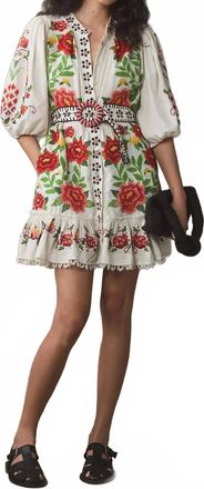 Farm Rio Conscious Embroidered Poplin Dress In Off-White