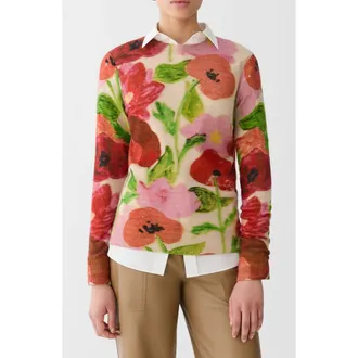 Lafayette 148 New York Blossom Print Cashmere Sweater in Blossom Multi at Nordstrom, Size X-Large