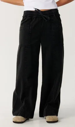 Rip Curl Bossa Nova Cotton Twill Drawstring Pants in Washed Black at Nordstrom, Size Xx-Small