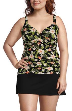 Lands End Plus Size DDD-Cup Sweetheart Wrap Underwire Tankini Top in Hibiscus Floral/black at Nordstrom, Size 24W