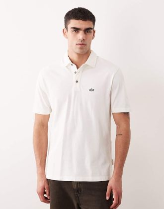 A|X Armani Exchange Polo a maniche corte crema con logo-Bianco