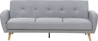 Beliani Sof&aacute; Cama Tapizado En Tela Gris 3 Plazas Patas De Madera Estilo Minimalista Moderno Florli