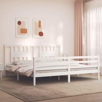 vidaXL Vidaxl - Estructura De Cama Con Cabecero Madera Maciza Blanco 200x200 Cm