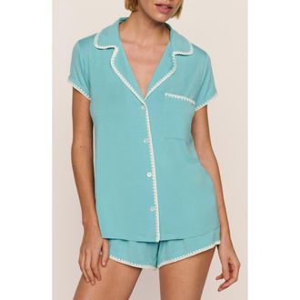 Eberjey Frida Short Pajamas in Blue Lagoon/ivory at Nordstrom, Size X-Large