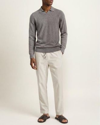 Orlebar Brown Bresson Cashmere Classic Fit Long Sleeve Polo Shirt in Grey Melange at Nordstrom, Size Xxx-Large