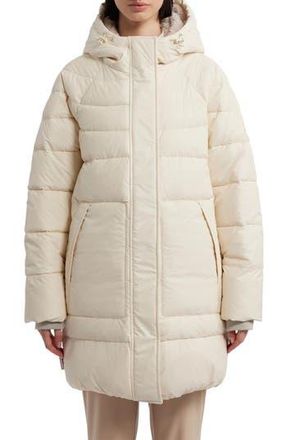 Hunter Almond Water Repellent Faux Shearling Lined Hooded Puffer Jacket in Cream at Nordstrom Rack, Size X-Large
