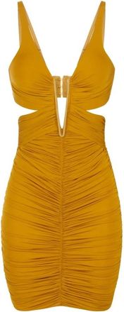 Elisabetta Franchi Mini Jurk in Lichtgewicht Cr&ecirc;pe Jersey Stof - Dames - Feestkleedjes - Geel - M - Kleedjes