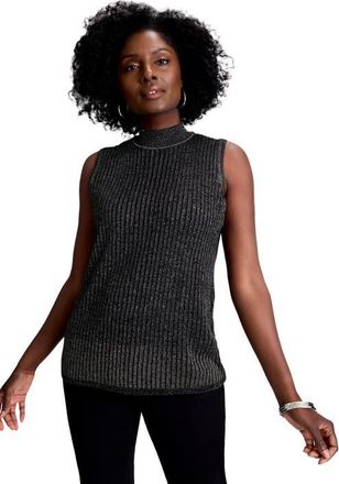 Jessica London Ribbed Sleeveless Shell in Black Metallic at Nordstrom, Size Medium