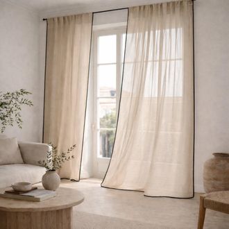 Febronie Visillo con trabillas - juego de 2 algod&oacute;n 140x290 greige / negro