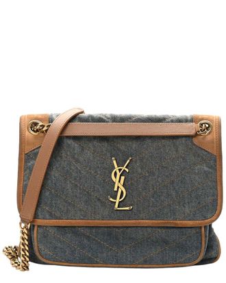 Saint Laurent Blue Cinnamon Denim Suede Monogram Denim Medium Niki Chain Satchel (Authentic Pre-Loved)