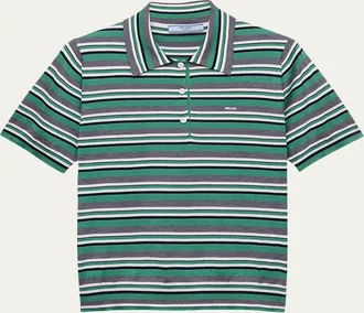 Prada Striped Silk-Cotton Short-Sleeve Polo Shirt
