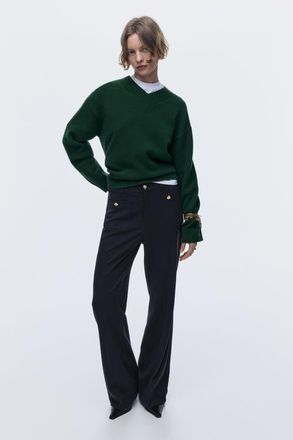 H&M Flared Twill Trousers in Navy Blue at Nordstrom, Size 14