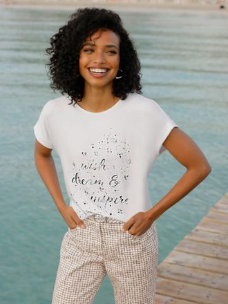 Heine T-Shirt HEINE Shirt, Damen, Gr. 34, grau, ecru, bedruckt, 95% Viskose, 5% Elasthan, bedruckt, gemustert, unifarben, Rundhals, Shirts T-Shirt