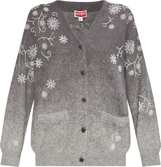 Kenzo beaded floral cardigan - women - Wool/Nylon/Alpaca - M - Grey